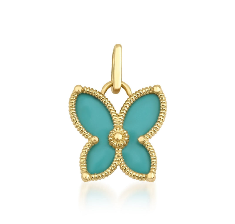 14K Yellow Gold Turquoise Butterfly Necklace
