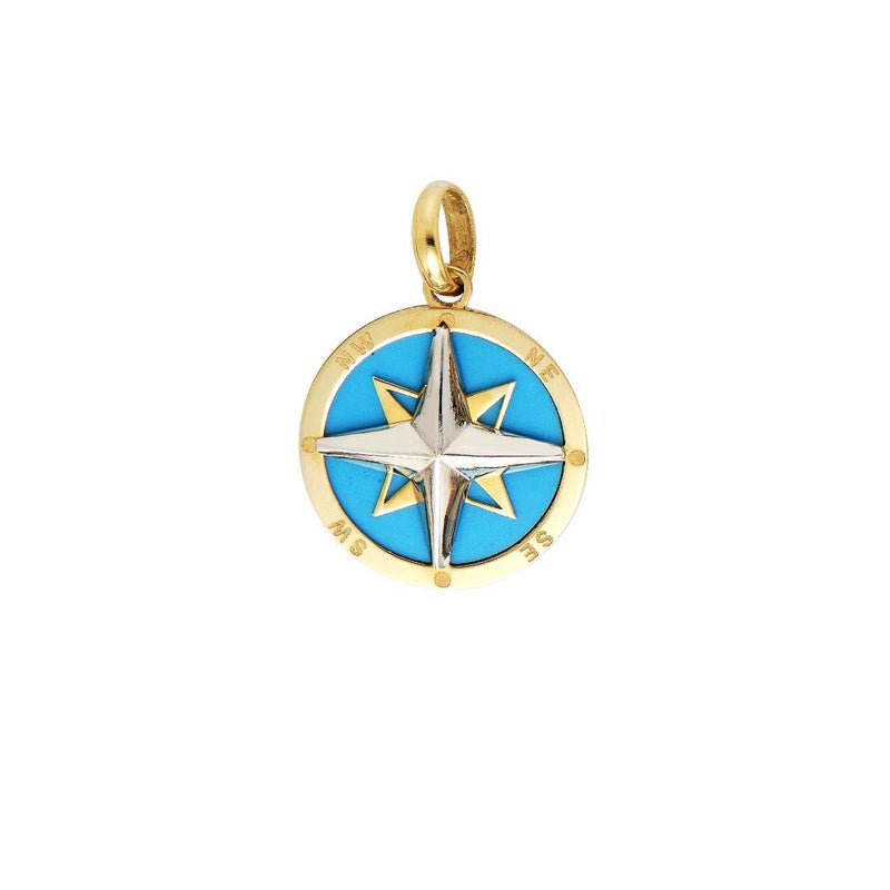 14K Yellow Gold Turquoise Compass Necklace
