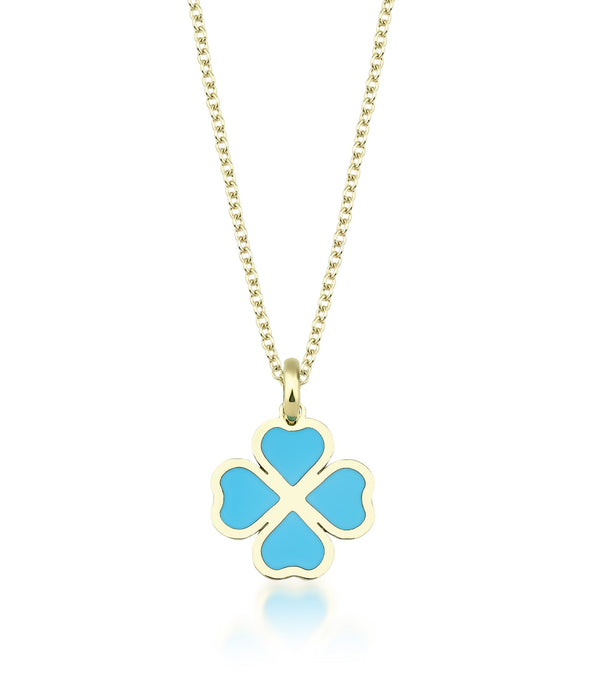 14K Yellow Gold Turquoise Four Leaf Clover Necklace
