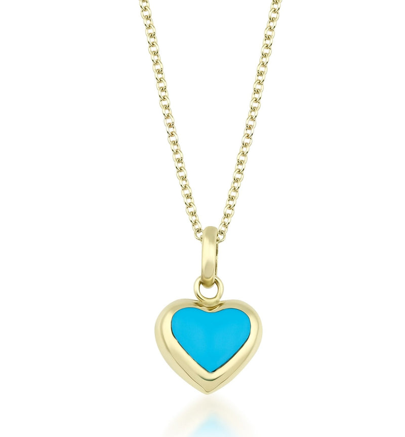 14K Yellow Gold Turquoise Puffed Heart Pendant or Necklace