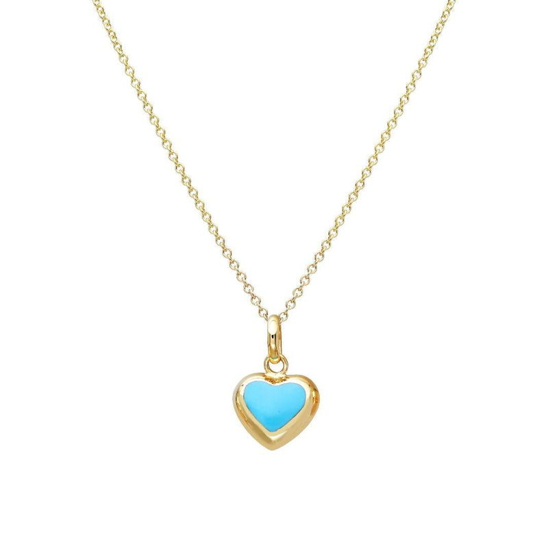 14K Yellow Gold Turquoise Puffed Heart Pendant or Necklace