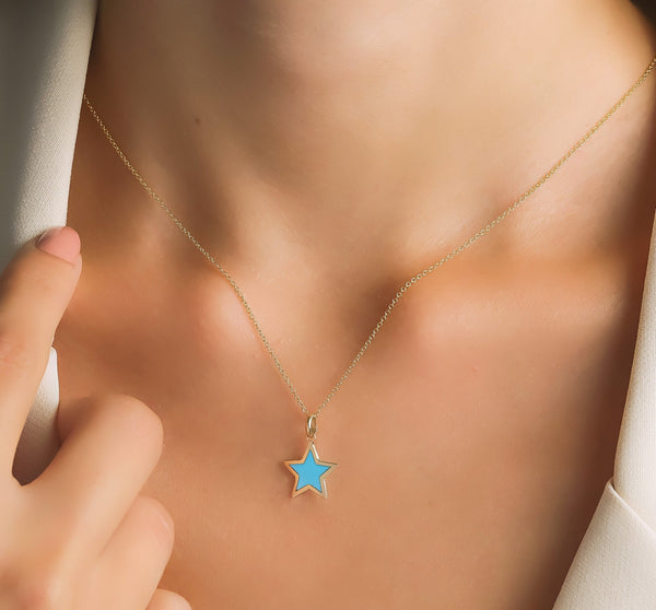 14K Yellow Gold Turquoise Star Necklace