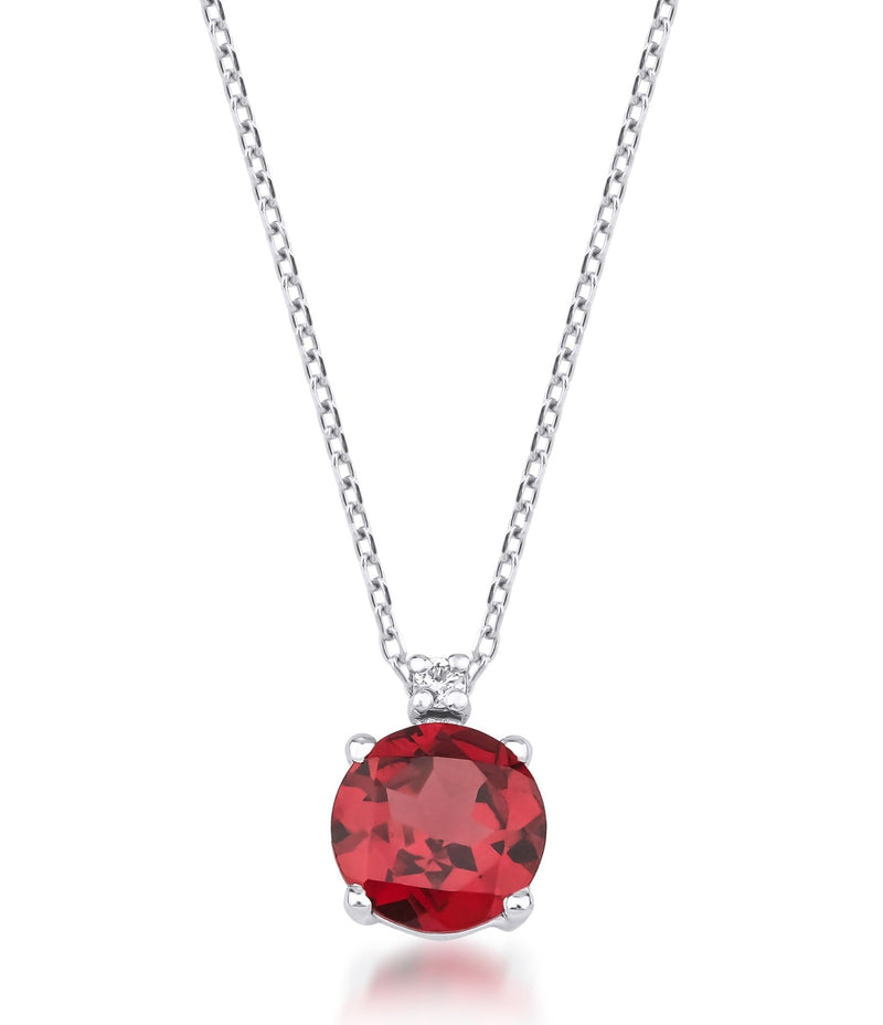 14K Yellow Natural Garnet and Diamond Solitaire Necklace