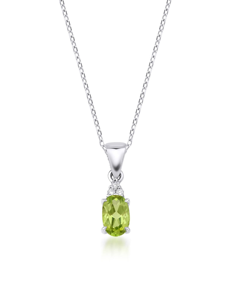 14K Yellow Natural Oval Peridot and Diamond Solitaire Necklace