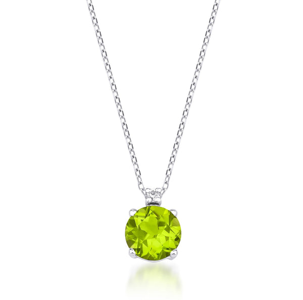 14K Yellow Natural Peridot and Diamond Solitaire Necklace