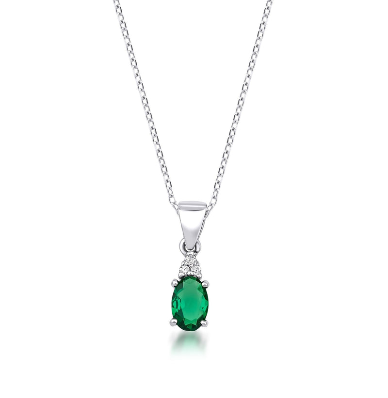 14K Yellow Oval Emerald and Diamond Solitaire Necklace