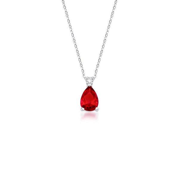 14K Yellow Pear Shape Ruby and Diamond Solitaire Necklace