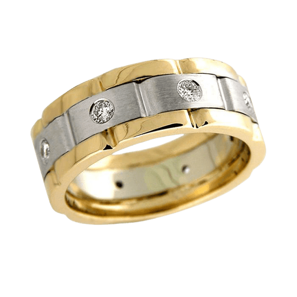 18K Yellow Gold and Platinum Diamond Mens Wedding Rings