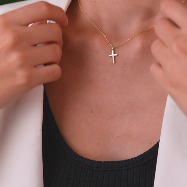 14K Solid Yellow Gold Dainty Cross Necklace