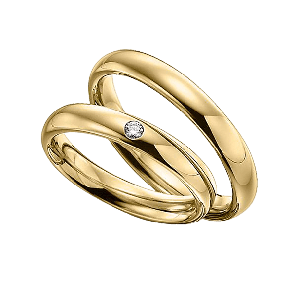 3mm 10K 14K 18K Yellow Gold His and Hers Diamond Wedding Bands