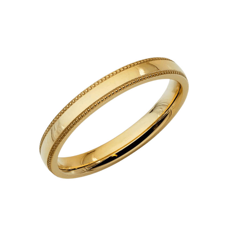 3mm 10K 14K 18K Yellow Gold Plain Milgrain Wedding Bands