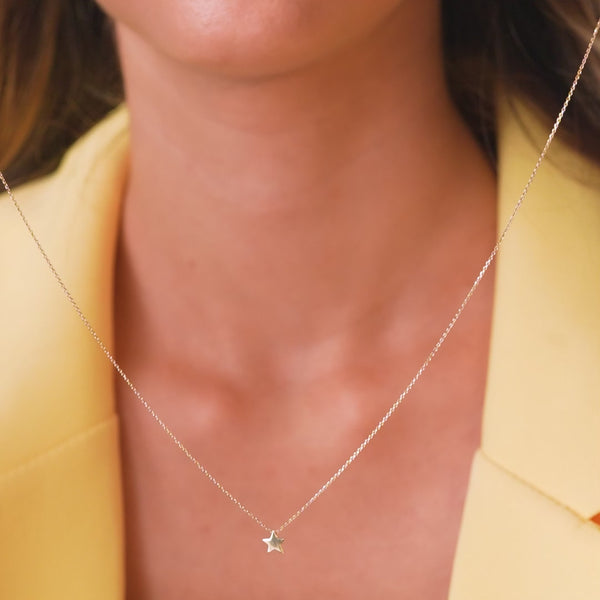 14K Solid Yellow Gold Minimalist Star Necklace