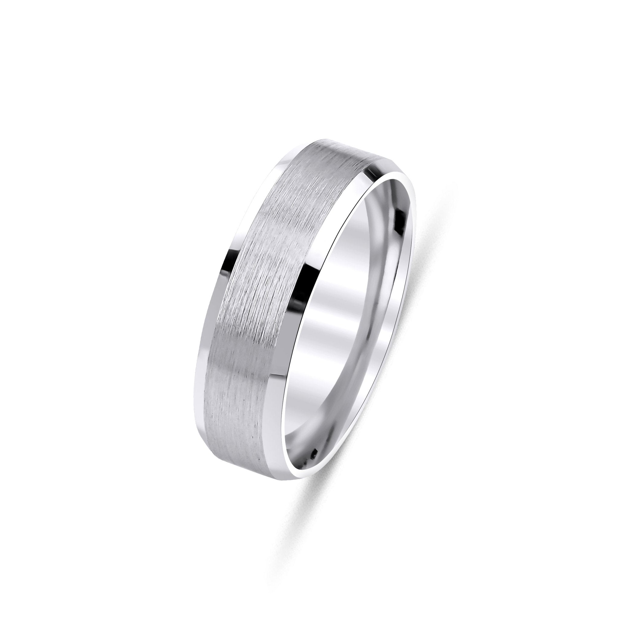 6mm 10K 14K 18K White Gold Men's Wedding Band with satin and shiny finish, comfort fit design.