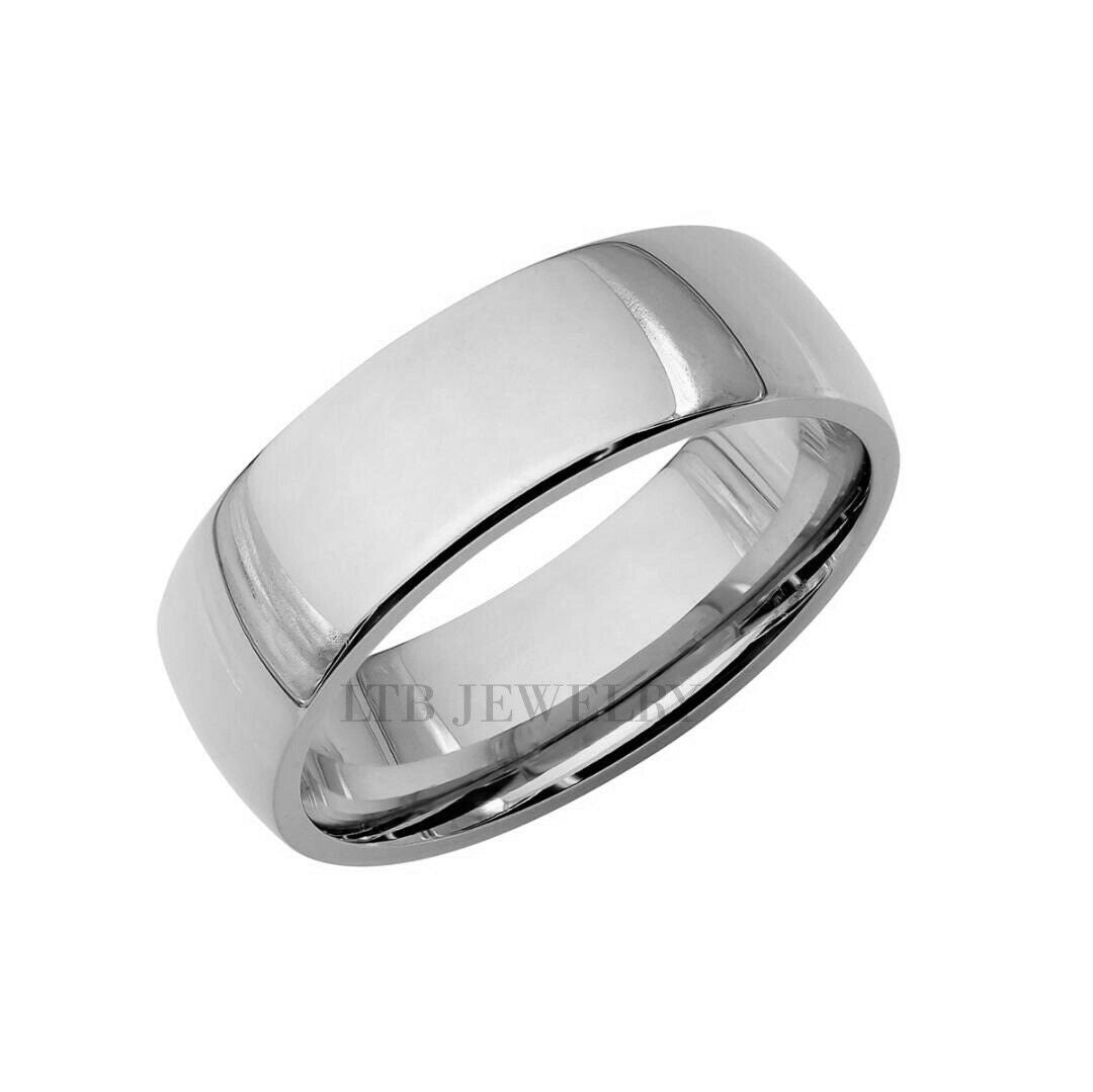 6mm 14K solid white gold dome wedding band with shiny finish, comfort fitted for men and women, made in New York.