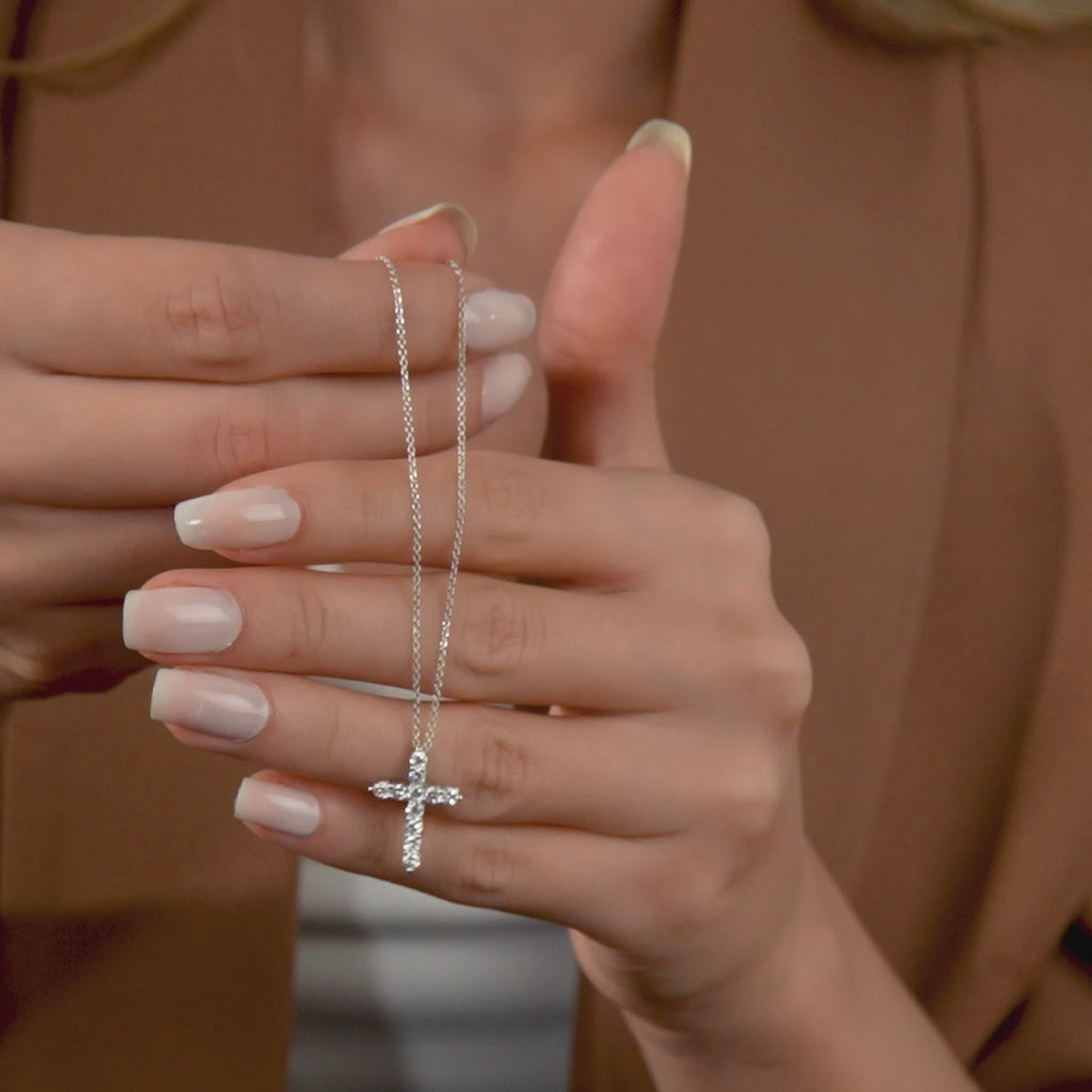 14K White Gold 0.55 Carat Lab Created Diamond Cross Necklace – LTB