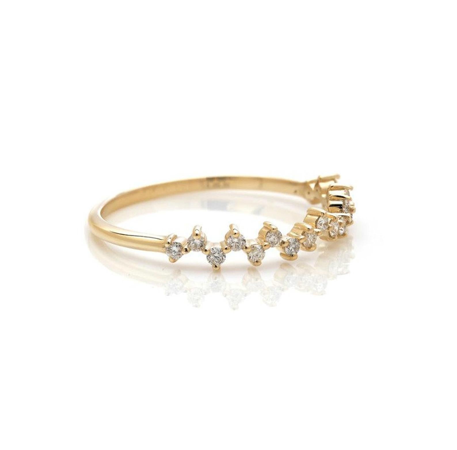 14K solid yellow gold minimalist diamond cluster ring featuring 17 round diamonds, total carat weight 0.30, shiny finish.