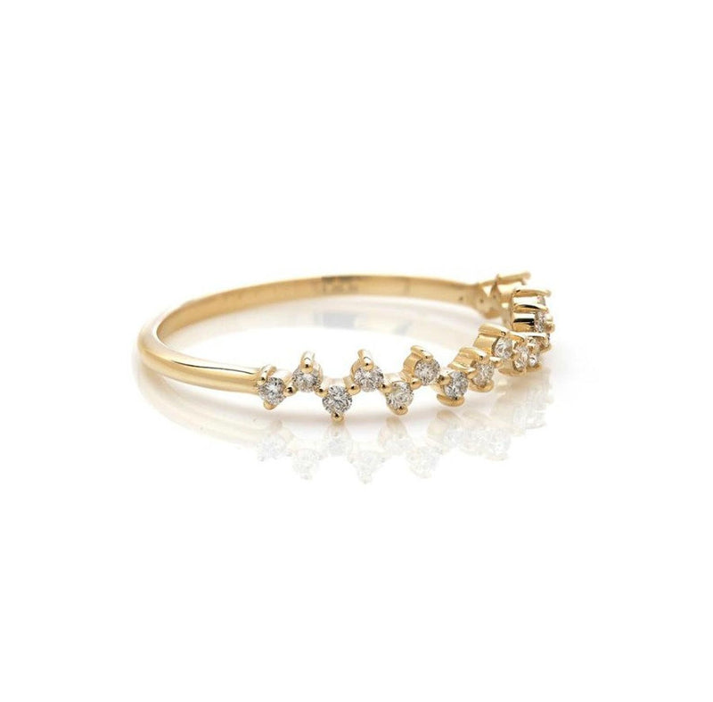 Diamond Cluster Ring, 14K Solid Yellow Gold Diamond Wedding Band ,Stacking Diamond Ring ,Minimalist Diamond Ring