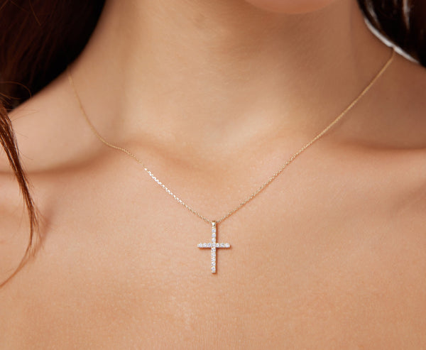 Roberto Coin Baby Cross Diamond Necklace in Rose Gold
