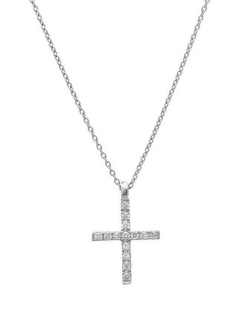 Diamond Cross Necklace, 14K Solid Yellow Gold Diamond Cross Necklace