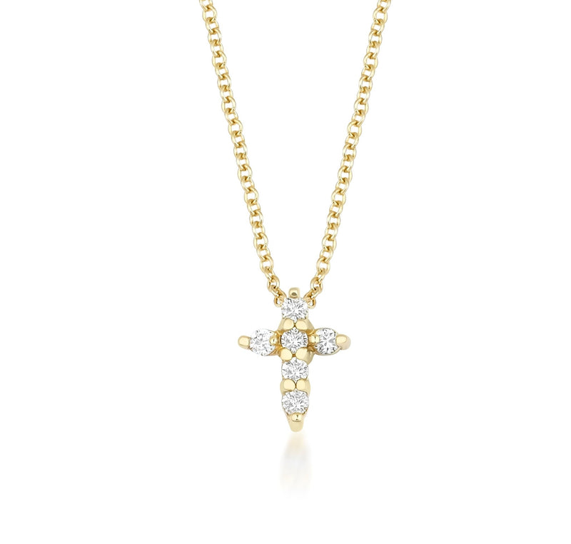 Diamond Cross Necklace, 14K Solid Yellow Gold Diamond Cross Necklace, Dainty Diamond Cross Necklace, Minimalist Diamond Cross Necklace