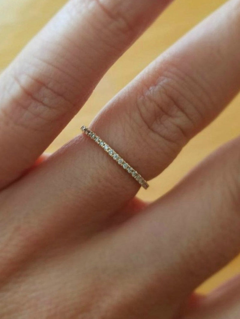 Diamond Eternity Ring, 14K Gold Micro Pave 1.3mm Thin Womens Diamond Wedding Ring