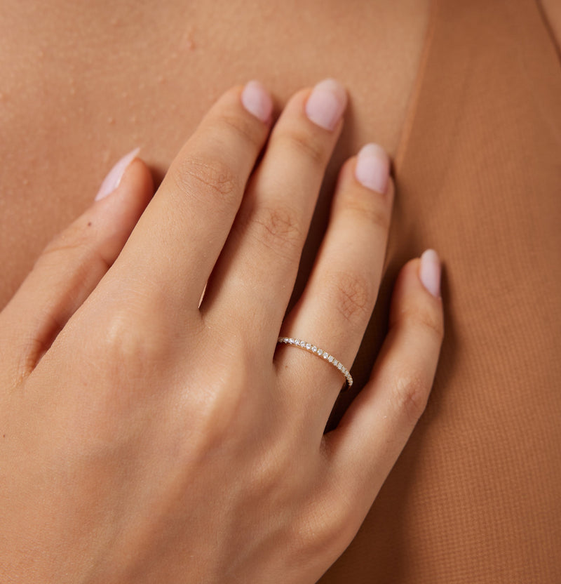 Diamond Eternity Ring, 14K Gold Micro Pave 1.3mm Thin Womens Diamond Wedding Ring