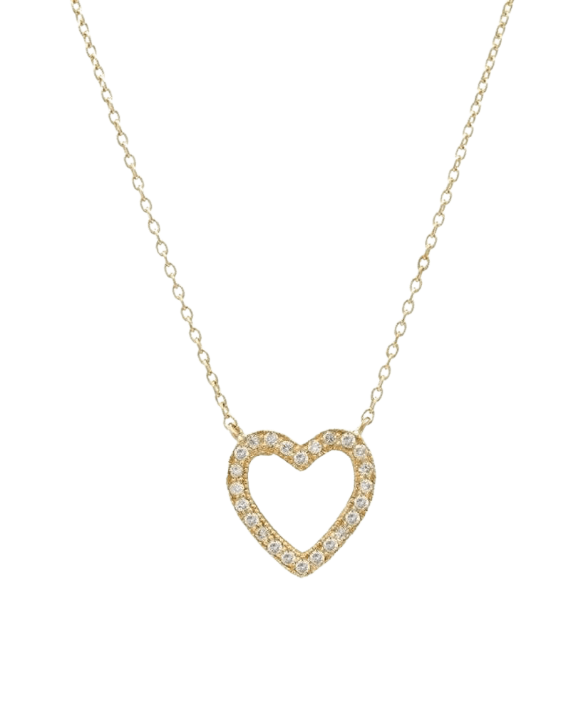 Diamond Heart Necklace , 14K Solid White Gold Dainty Diamond Heart Necklace