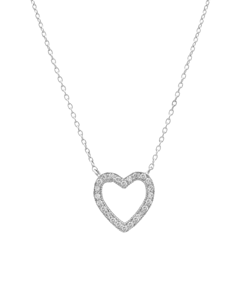 Diamond Heart Necklace , 14K Solid White Gold Dainty Diamond Heart Necklace