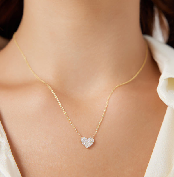 Diamond Heart Necklace, 14K Solid Yellow Gold Diamond Heart Necklace, Dainty Heart Necklace, Minimalist Diamond Heart Necklace