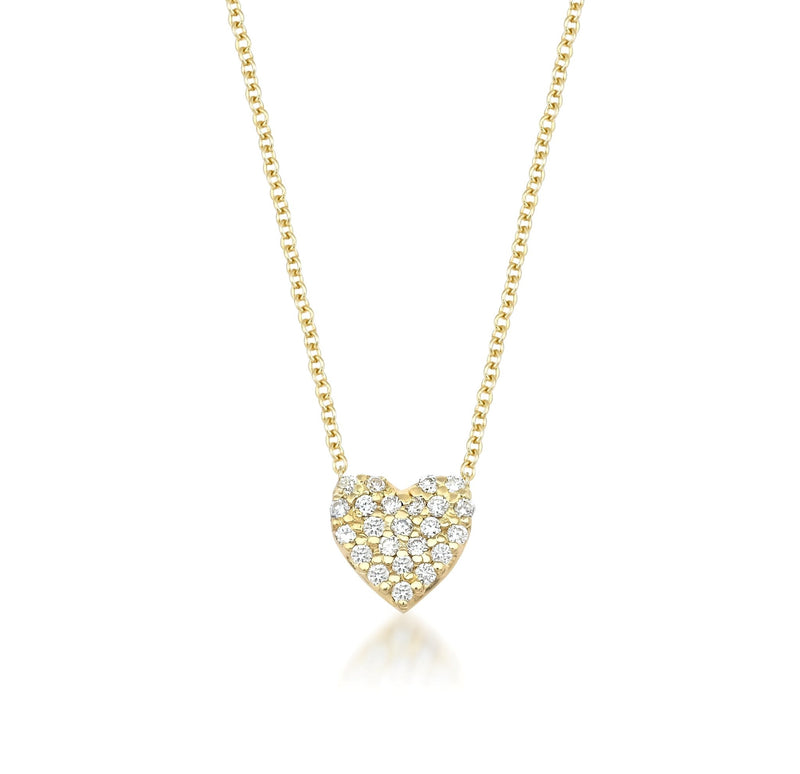 Diamond Heart Necklace, 14K Solid Yellow Gold Minimalist Diamond Heart Necklace