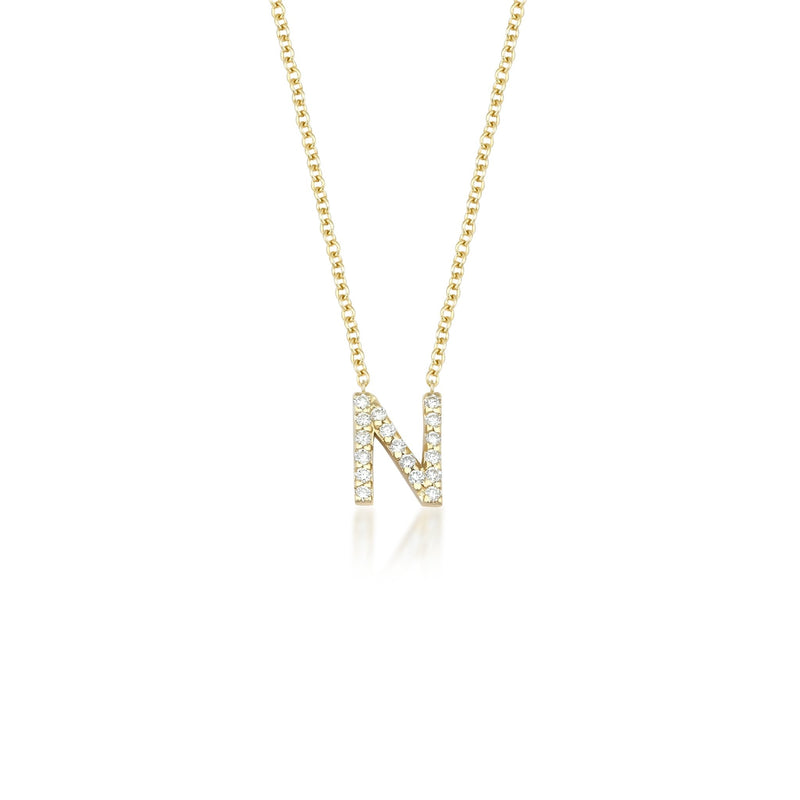 Diamond Initial Necklace, 14K Solid White Gold Diamond Letter Necklace, Letter N Necklace