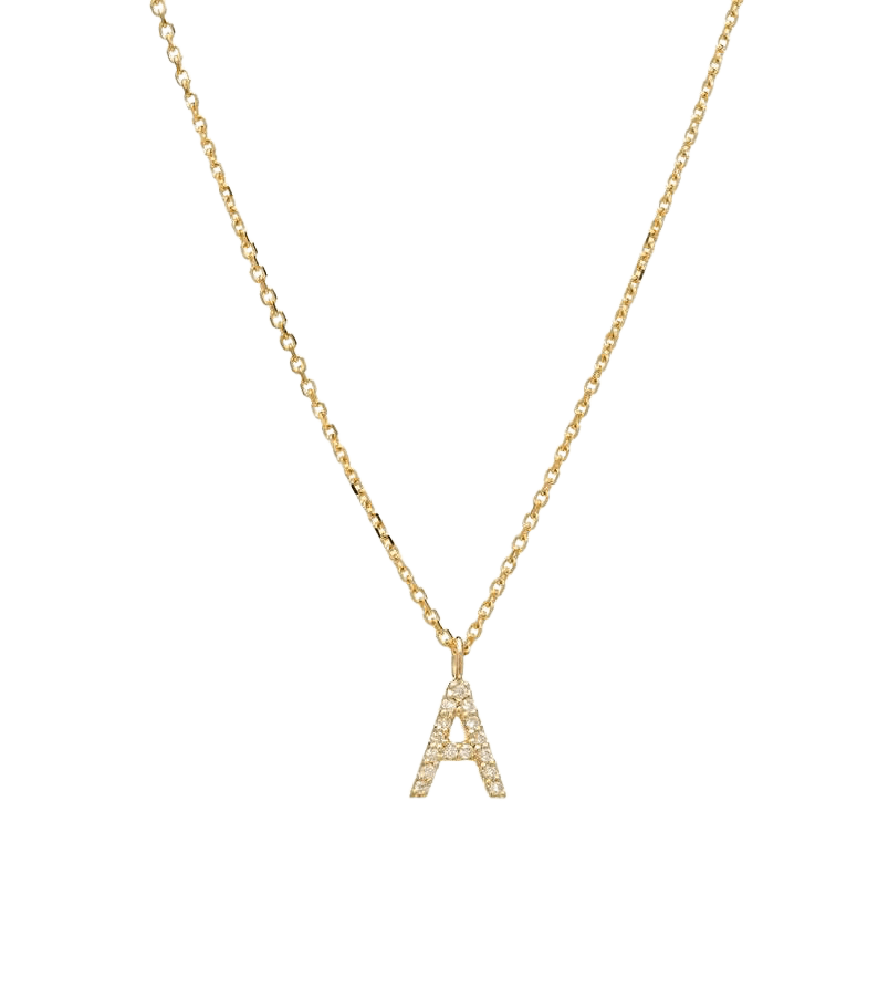 Diamond Initial Necklace, 14K Solid Yellow Gold Diamond Letter Necklace, All Letter Available, Letter A