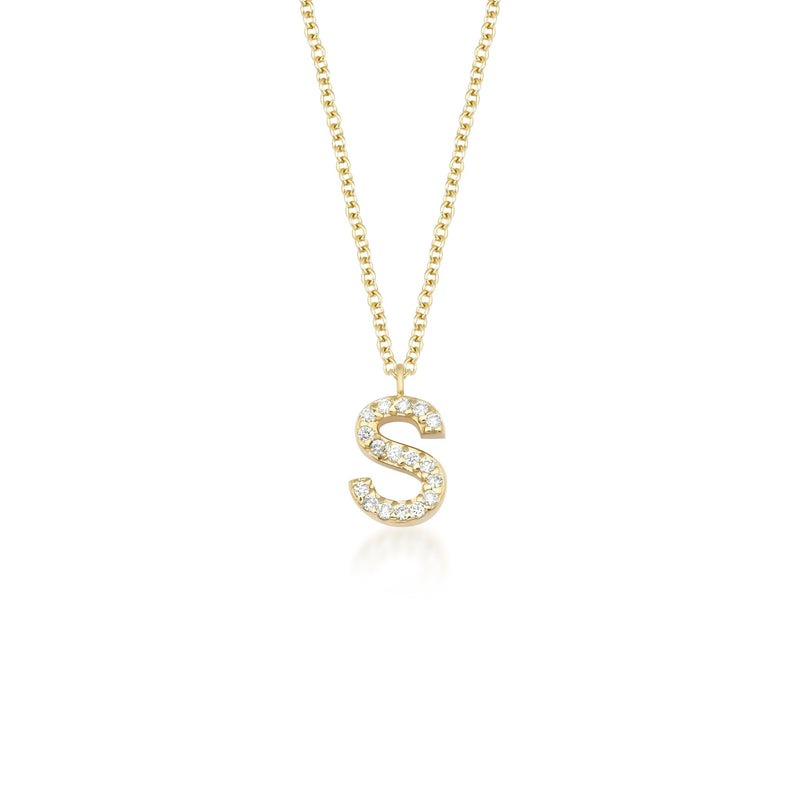 Diamond Letter Necklace, 14K Solid White Gold Diamond Initial Necklace, Letter S Necklace