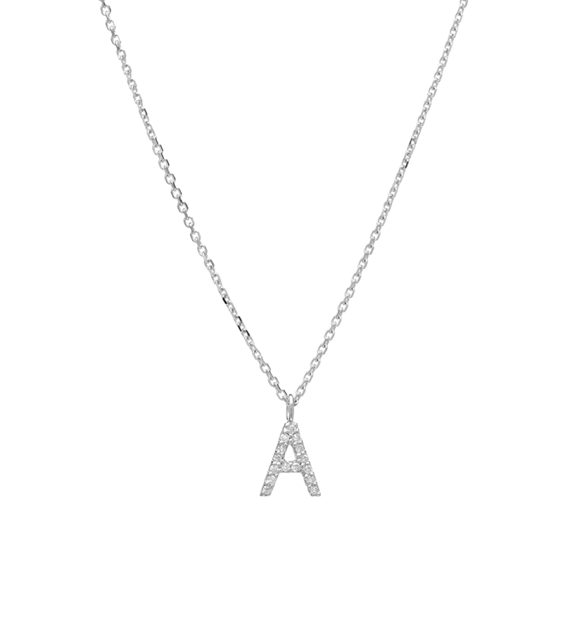 Diamond Letter Necklace, 14K Solid White Gold Diamond Initial Necklace, Minimalist Letter A Necklace