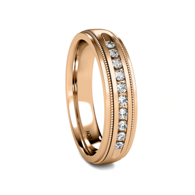 10K yellow gold diamond wedding ring with satin finish, 10 round diamonds totaling 0.25 carats, comfort fit design.