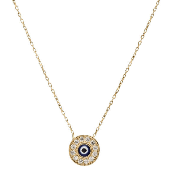 Evil Eye Necklace,14K Solid Yellow Gold Evil Eye Necklace, Dainty Evil Eye Necklace ,Minimalist Round Evil Eye Necklace, Nazar Necklace