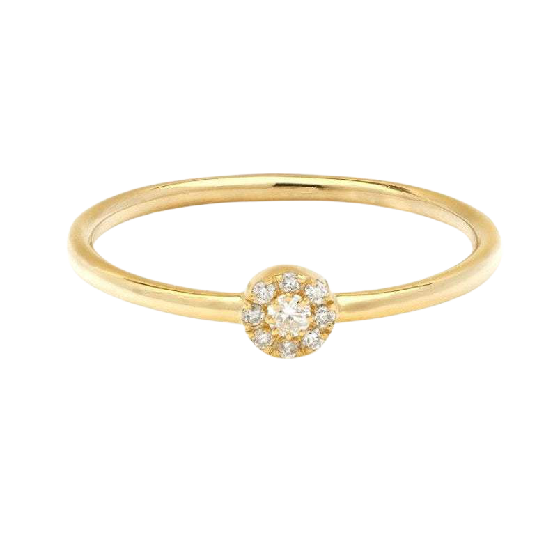 14K Solid Yellow Gold Diamond Ring, Halo Diamond Ring, Diamond Engagement Ring, Promise Ring, Minimalist Diamond Ring