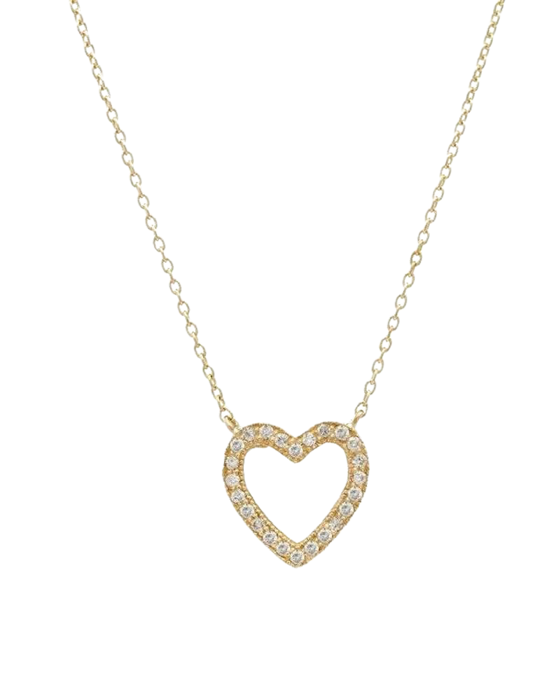 14K Solid Yellow Gold Diamond Heart Necklace, Heart Necklace, Diamond Necklace, Gifts for Her, Bridesmaid Gifts, Valentines Day