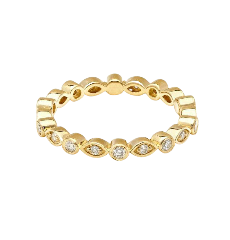 14K Solid Yellow Gold Diamond Ring, Diamond Eternity Ring