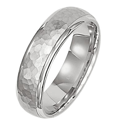 Hammered Finish Mens Platinum Wedding Rings