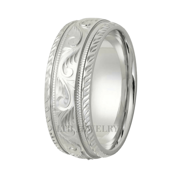 10K 14K 18K White Gold Hand Engraved Mens Wedding Bands – LTB JEWELRY