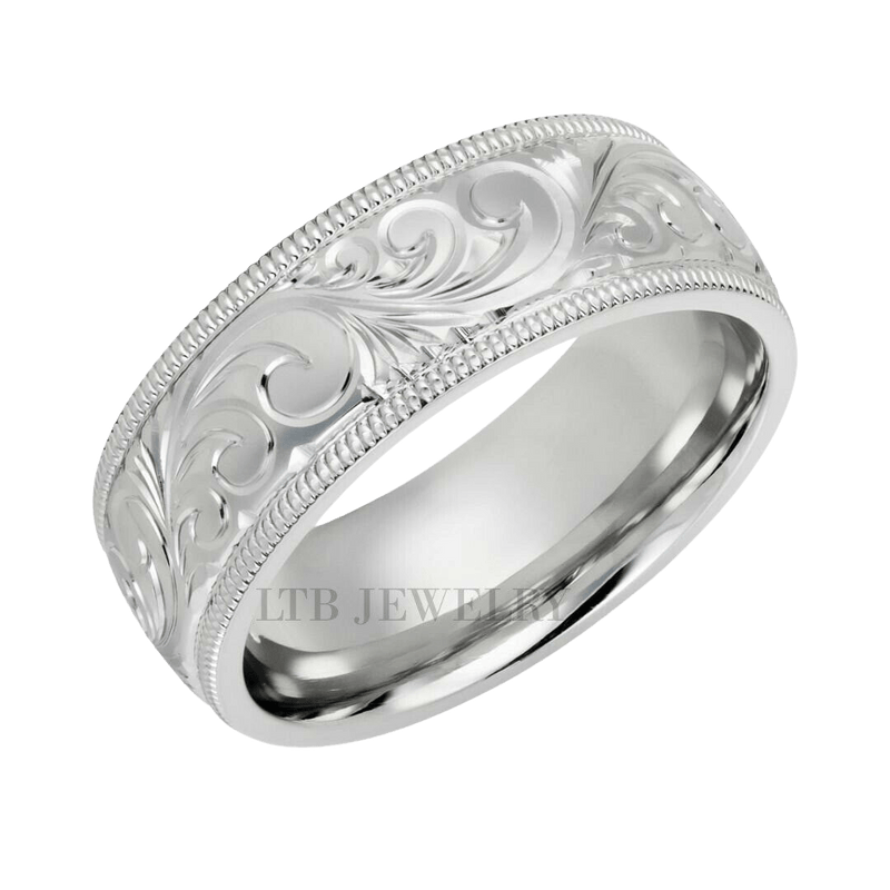 Hand Engraved Platinum Mens Engagement Bands – LTB JEWELRY