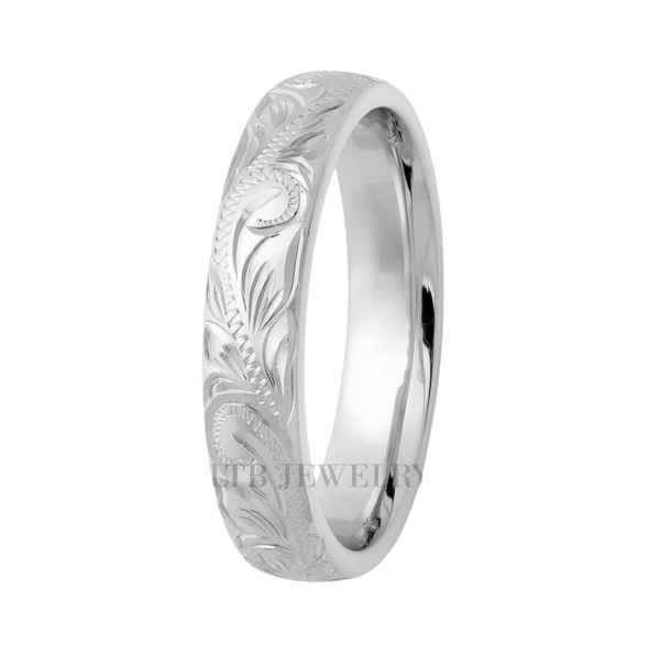 Hand Engraved Platinum Wedding Bands, 4mm Platinum Wedding Rings