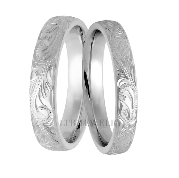 His and Hers Hand Engraved Wedding Rings