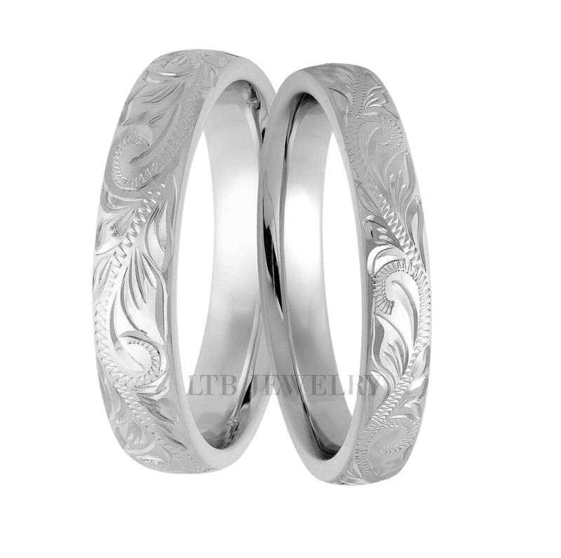 His and Hers Hand Engraved Wedding Rings