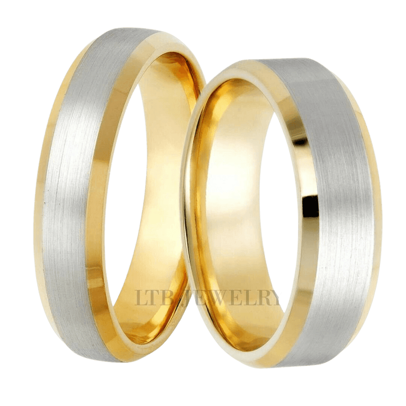 His and Hers Wedding Bands, 18K Yellow Gold and Platinum His and Hers Wedding Rings