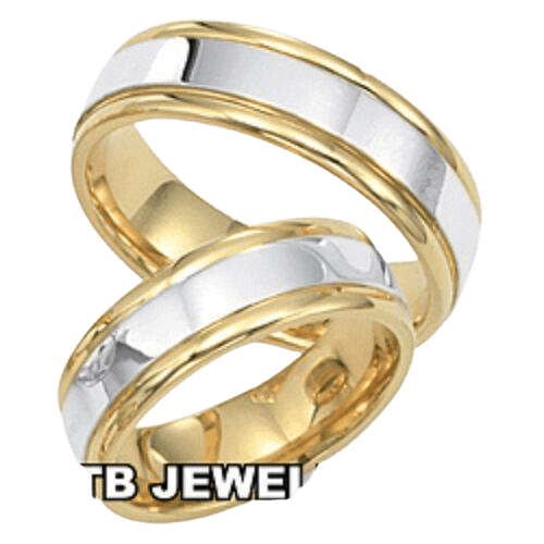 His and Hers Wedding Bands, 18K Yellow Gold and Platinum Matching Wedding Rings Set
