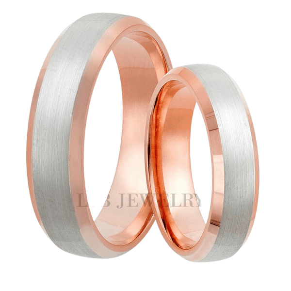 His and Hers Wedding Rings, 14K White and Rose Gold His and Hers Wedding Bands