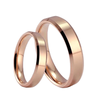 His and Hers wedding rings set in rose gold with shiny finish. 10K and 14K options available.