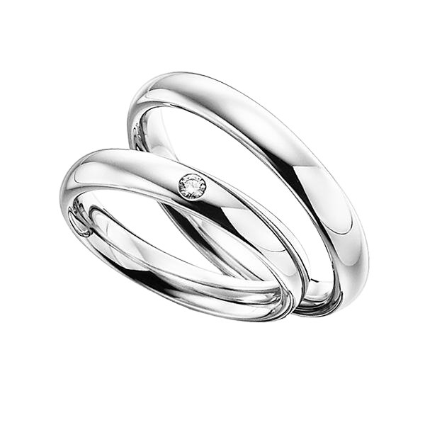 His and Hers Platinum Diamond Wedding Bands with shiny finish and one diamond, perfect for classic wedding style.
